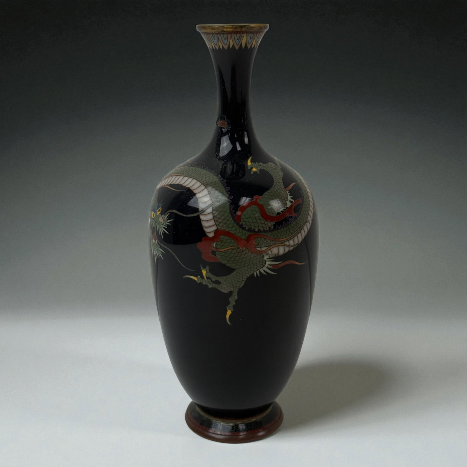 Japanese antique black background cloisonne vase: Japanese antique black background cloisonne vase 6" inches