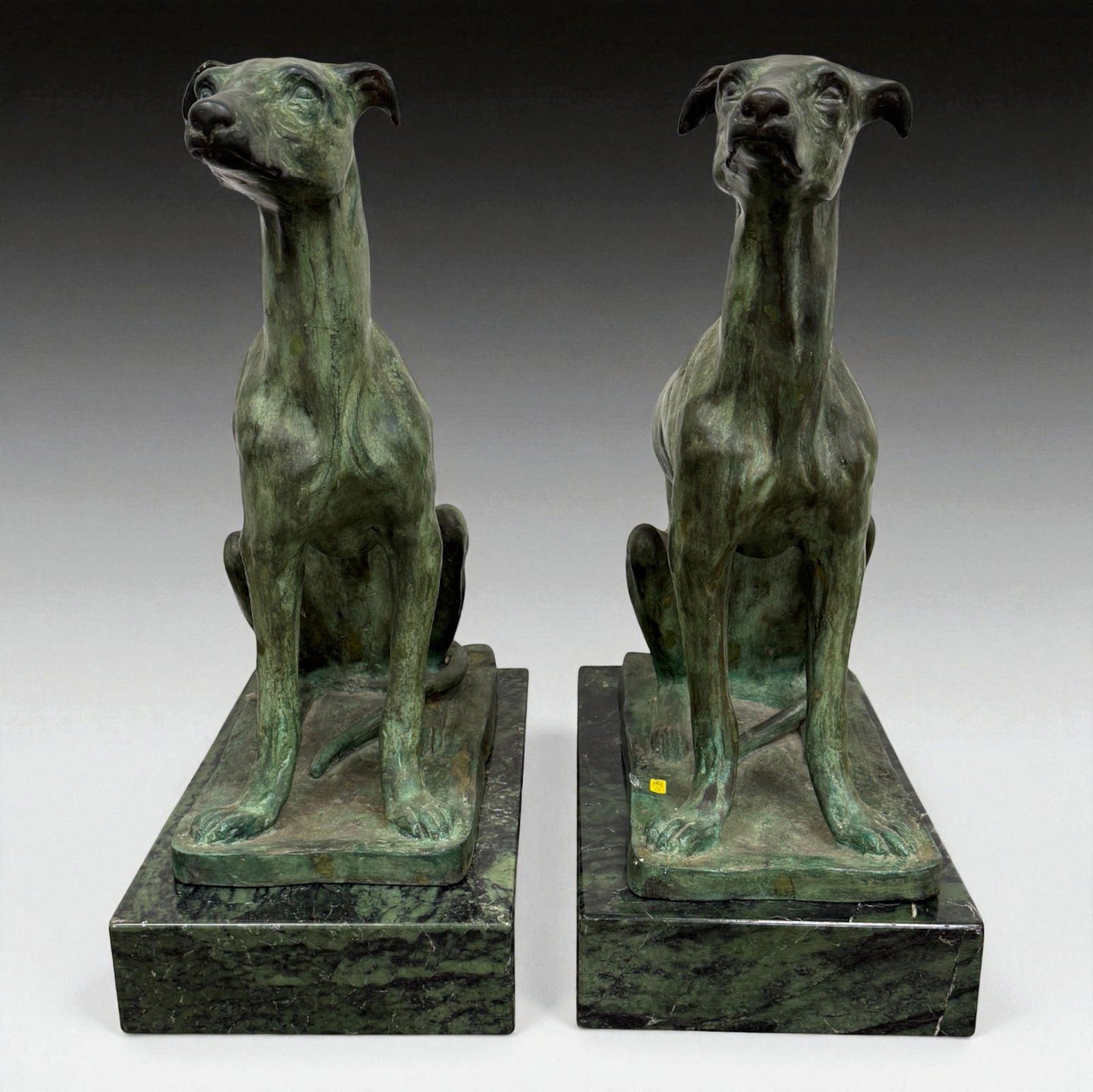 Pair of Bronze Greyhound Sculptures on Marble Bases (1 of 11)