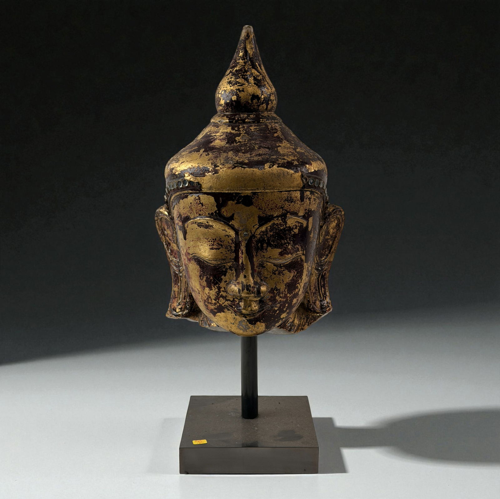 Antique Stone Gilded Buddha Head Sculpture on Stand (1 of 8)