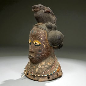 African Helmet Mask with Animal Crest – West Africa