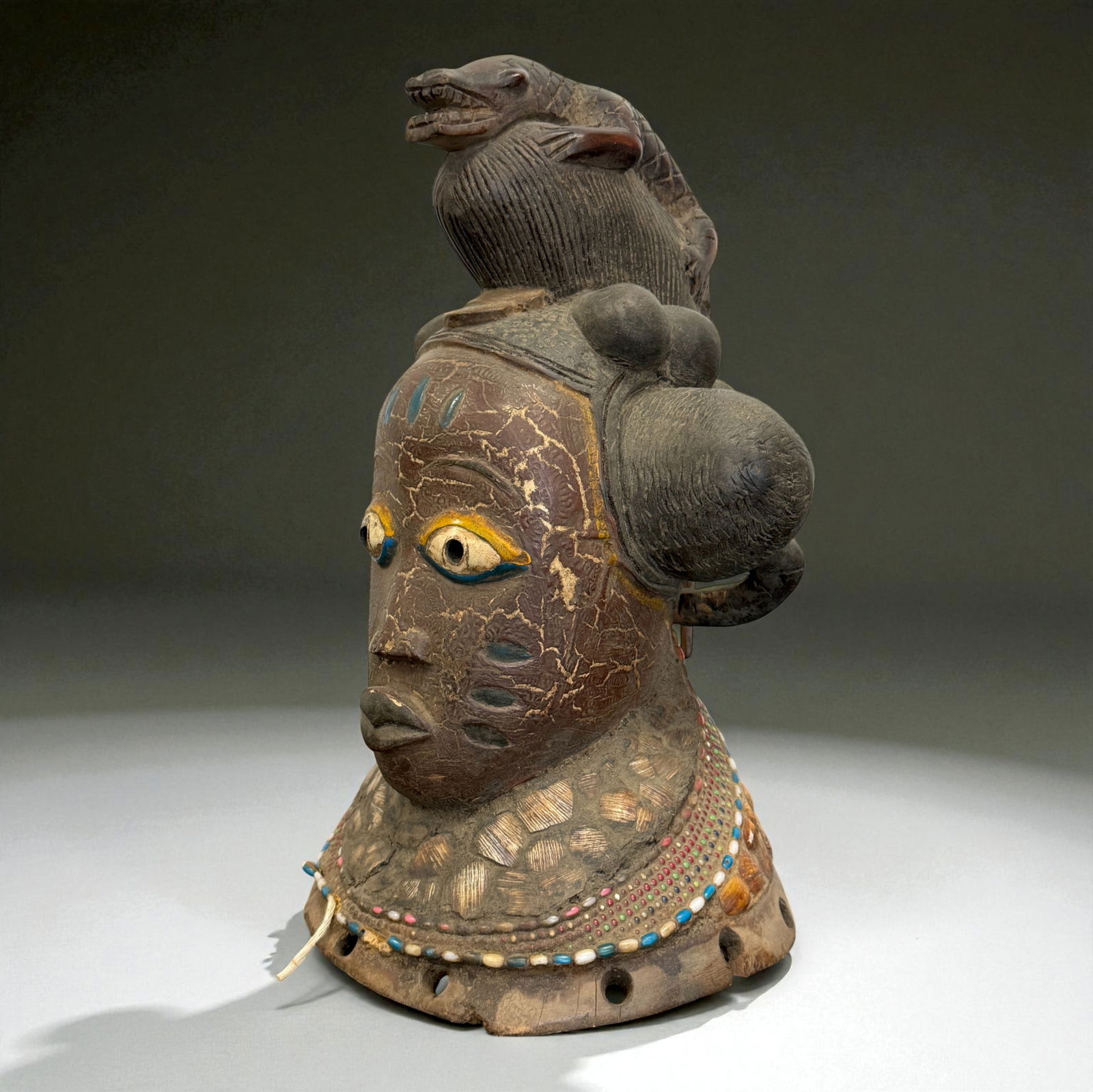 African Helmet Mask with Animal Crest – West Africa (1 of 8)