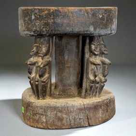 West African Ritual Stool with Figures