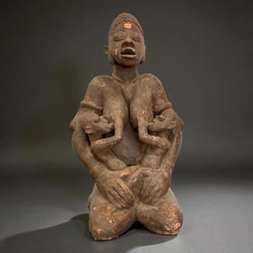 West African Mother and Twins Figure