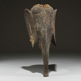 African Carved Wooden Elephant Mask