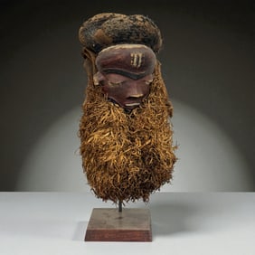 African Helmet Mask with Fiber Beard