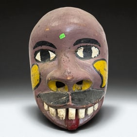 African Painted Folk Mask with Teeth