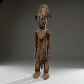 African Tall Carved Standing Figure with Incised Decoration
