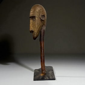 African Bronze Mask-Head Staff