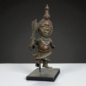 African Bronze Warrior Figure with Sword
