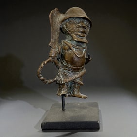African Bronze Warrior Figure with Helmet