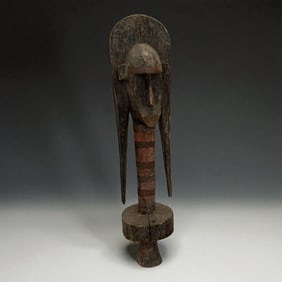 Large African Guardian Figure with Halo Headdress