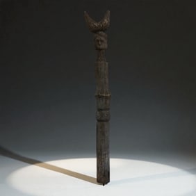 Large African Ritual Staff with Crescent Finial