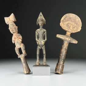 Three Tribal Staff Figures
