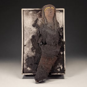 Egyptian Mummy Doll With Stone Head