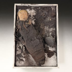 Egyptian Mummy Doll With Stone Head