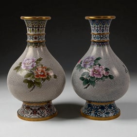 Cloisonne Floral Vases Pair