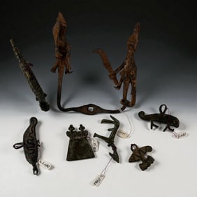 Antique African Bronze Figurine & Amulet Group