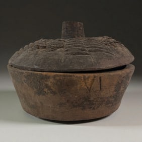 Pre Columbian Carved Ritual Lid Vessel