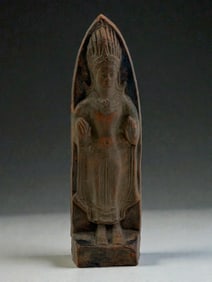 Ancient Buddha Deity Figure in Shrine Niche