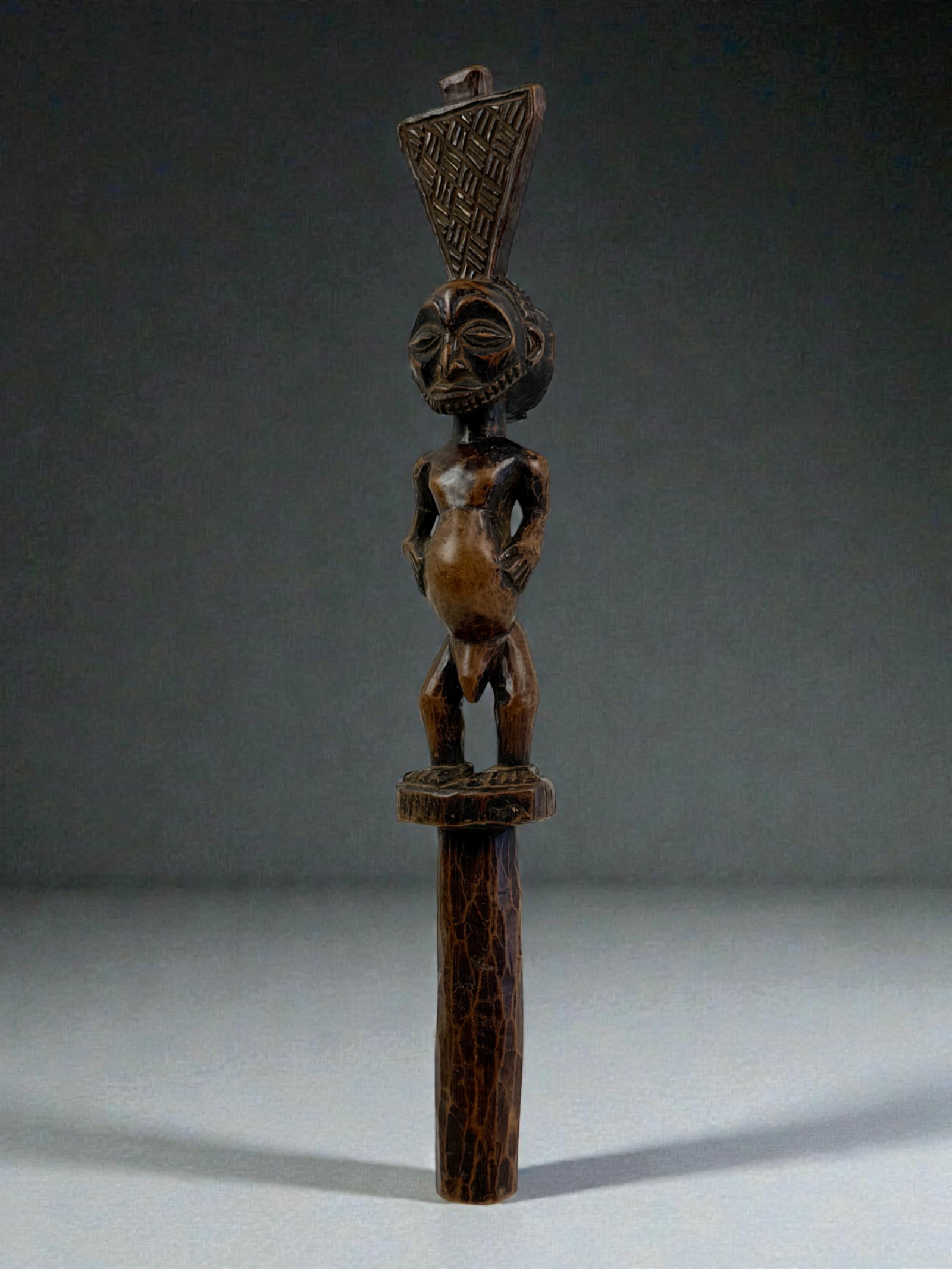 African Carved Staff Finial with Female Figure (1 of 4)