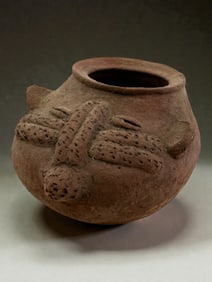 Terracotta Jar with Jaguar Head Relief