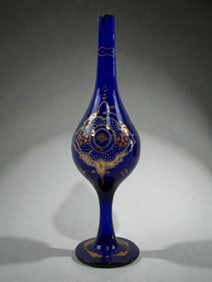 European Cobalt Blue Glass Vase with Gilt Decoration