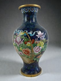 Chinese Cloisonne Vase with Peony Basket