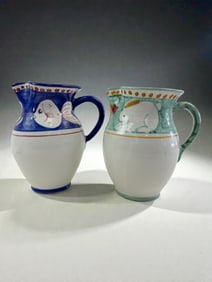 Pair of European Hand Painted Ceramic Pitchers