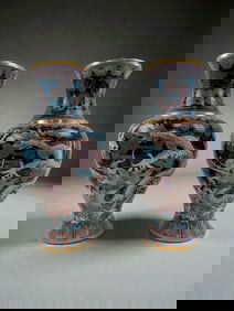 Pair of Cloisonne Floral Vases