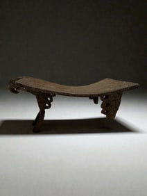 Ceremonial Stone Ritual Seat Metate with Serpent Motifs