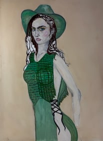 Portrait of Woman in Green Hat and Dress