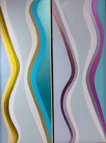 Geometric Abstract Diptych with Color Bands