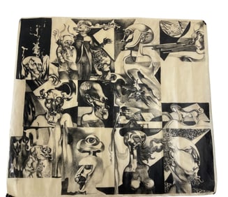 Endre Szasz Hungarian GOOD AND THE BAD grisaille lithograph