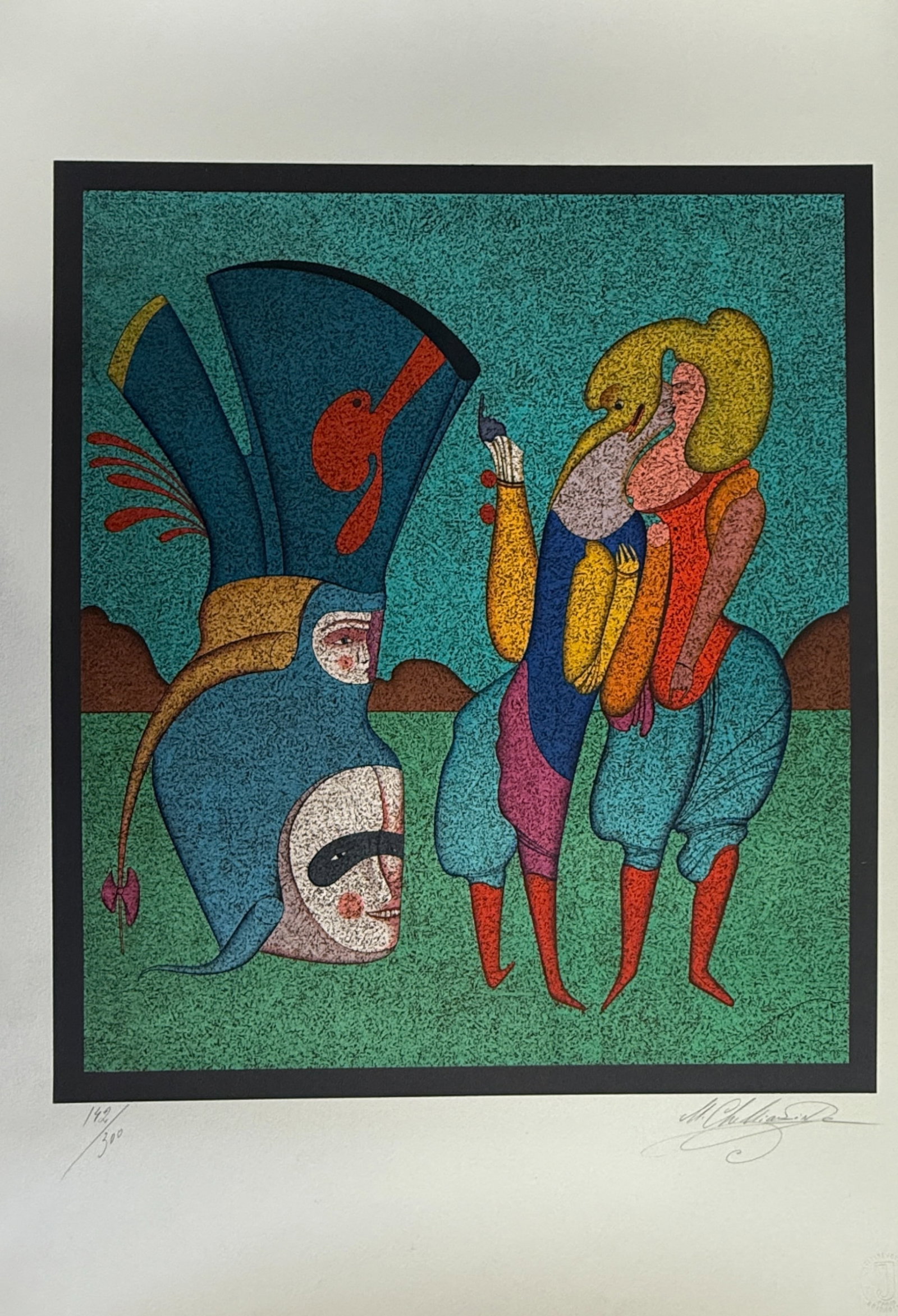 CHEATING - Beautiful Rare Lithograph S/N by Mihail Chemiakin: CHEATING - Beautiful Rare Lithograph S/N by Mihail Chemiakin. 21" x 30"