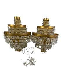 Pair of Tiered Brass & Crystal Chandeliers ? Lot