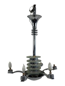 Art Deco Chrome & Glass 5_Light Chandelier