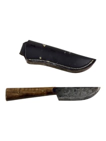 Vintage Hunting Damasc Steel Knife with Leather Sheath