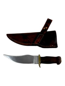 Vintage Bowie Knife with Brass Guard & Hardwood Grip Leather Sheath