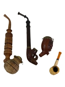 Lot of 4 Vintage Smoking Pipes Mixed Materials