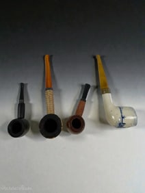 Set of 4 Vintage Clay & Briar Pipes ? Assorted Styles