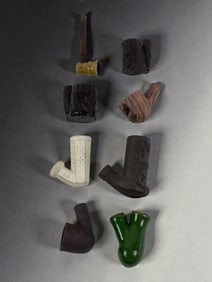 Lot of 9 Antique & Vintage Pipe Bowls ? Ceramic, Wood, Clay