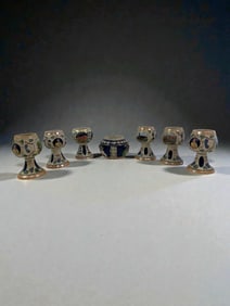 Set of 6 German Souvenir Pottery Goblets ? Hand-Painted Scenes