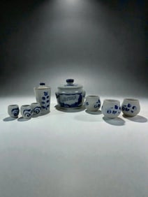 Blue & Gray Westerwald Pottery Punch Set ? 10 Pieces