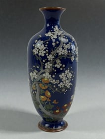 Japanese Cloisonne Enamel Vase ? Floral on Midnight Blue Ground