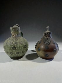 Pair of German Character Jugs ? Bearded Faces, Stoneware