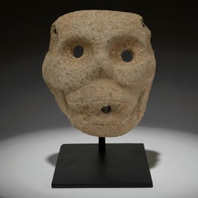 Pre Columbian Olmec Stone Mask with Nose Ornament