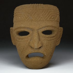 Pre Columbian Style Carved Stone Ritual Mask