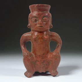 Pre-Columbian Mayan Style Red Slipped Seated Female Figure