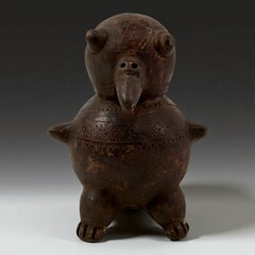 Pre Columbian Terrcaotta Blackware Bird Effigy Figure