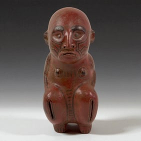 Pre-Columbian Terrcaotta Red Slipped Kneeling Figure